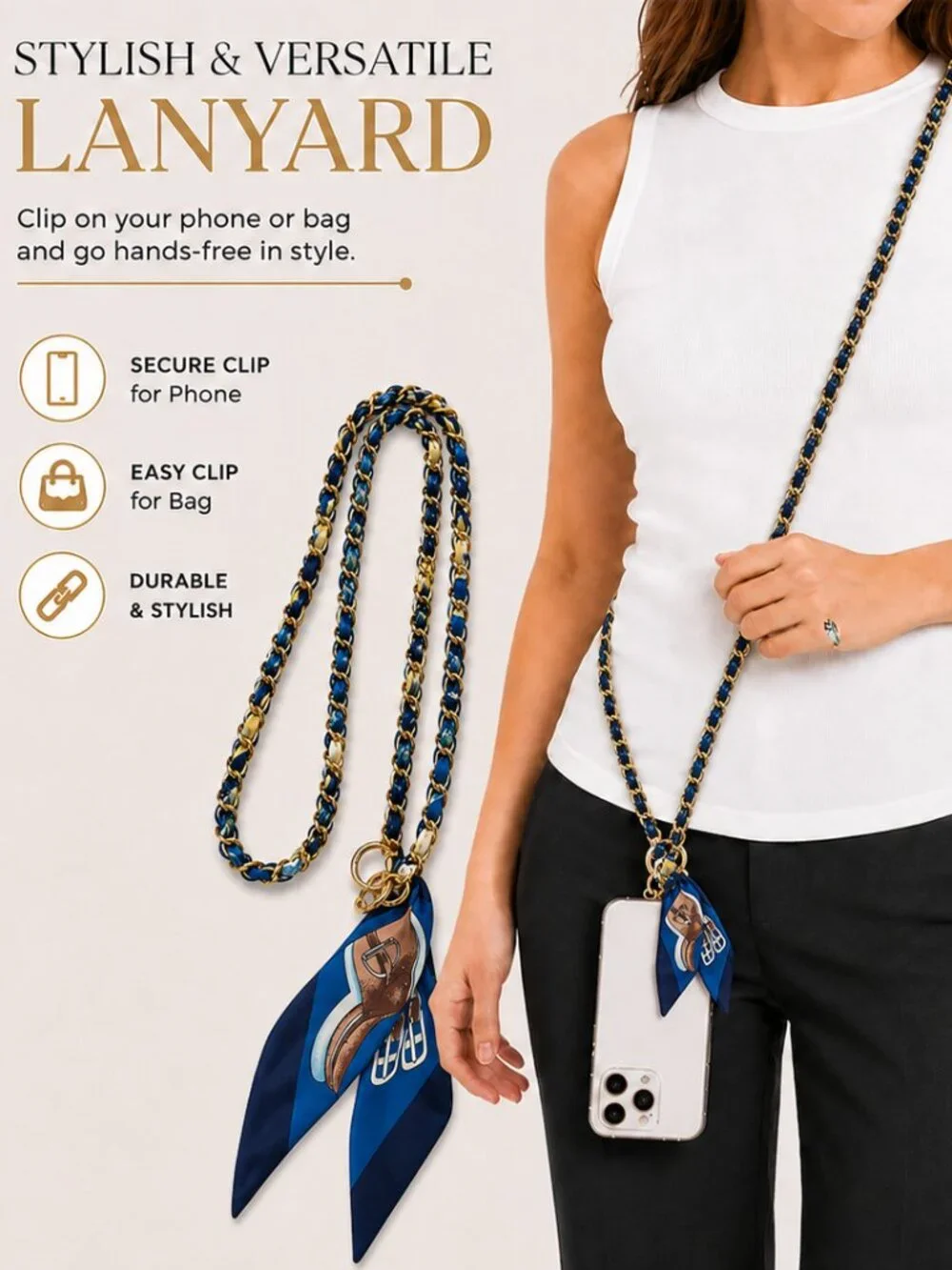 Ribbon Chain Phone Crossbody Lanyard with clear Tether Patch